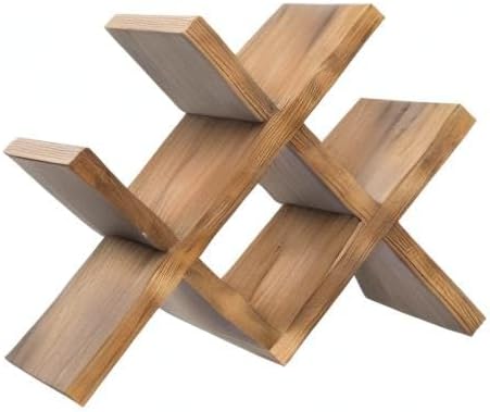 MyGift 4-Bottle Rustic Brown Wood Wine Rack for Countertop - Brushed Country Rustic Style, Compact Storage for Kitchen, Bar, Dining Room (Holds 750ml Bottles)