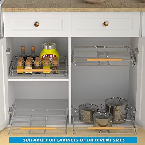 KIKIBRO Pull Out Drawer Cabinet Organizer, Expandable Slide Out Storage Shelves - Heavy Duty, Durable and Smooth Slide-Out, 23" x 40" Wide x 22.5" Deep, 1 Pack