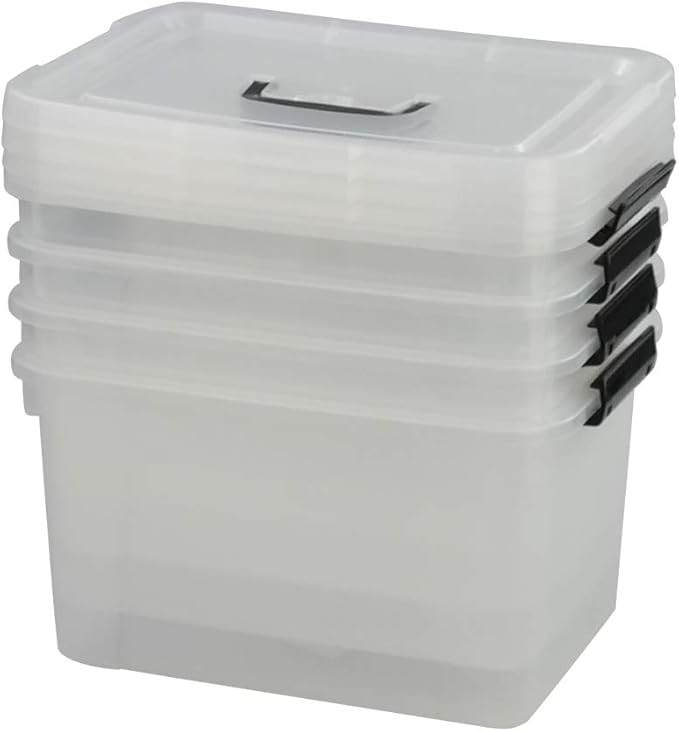10 L Plastic Plastic Storage Box, Clear Latch Box with Handle, Set of 4