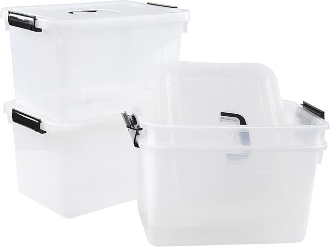 Zopnny 10 L Plastic Storage Box Container, Clear Latch Bin with Handle and Lid, 4-Pack