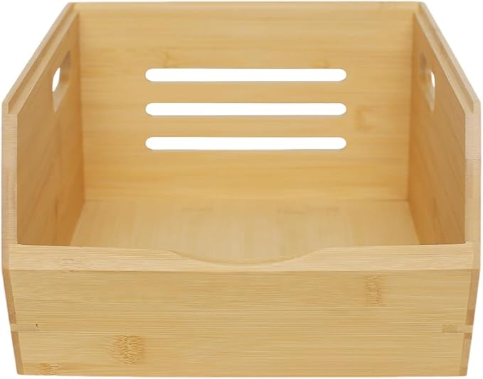 Bamboo Pantry Storage Bins, Potato and Onion Storage Bin Ventilated stackable Design Kitchen Organization Storage Basket Food Fruit Container for Cabinet, Studio, Office
