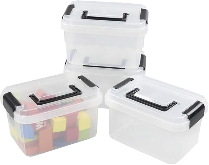 2 L Clear Mini Plastic Storage Box, Tiny Clear Storage Bin, 4-Pack