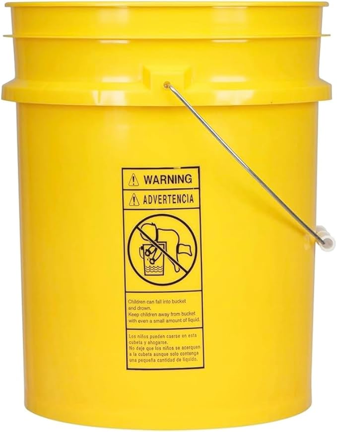 House Naturals 5 Gallon Premium HPDE Plastic Bucket - Made in USA Food Grade Storage Container, BPA Free All Purpose Pail (5, Yellow)