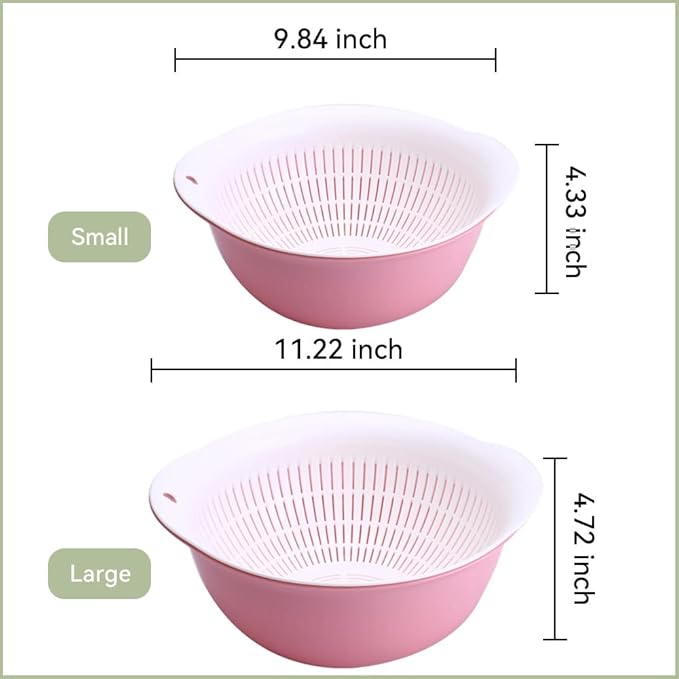 LUMUMIX Colander Bowl Set of 2, Nesting Large Capacity Plastic Food Strainer for Pasta, Vegetables and Fruits Washing Draining Basket, Space Saving, BPA Free