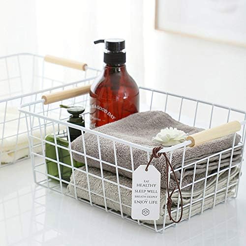 Aeggplant Kitchen Wire Baskets Farmhouse Decor Metal Food Storage Organizer,Household Refrigerator Bin with Built-in Handles for Cabinets, Pantry, Bathroom,2 Packs(white)