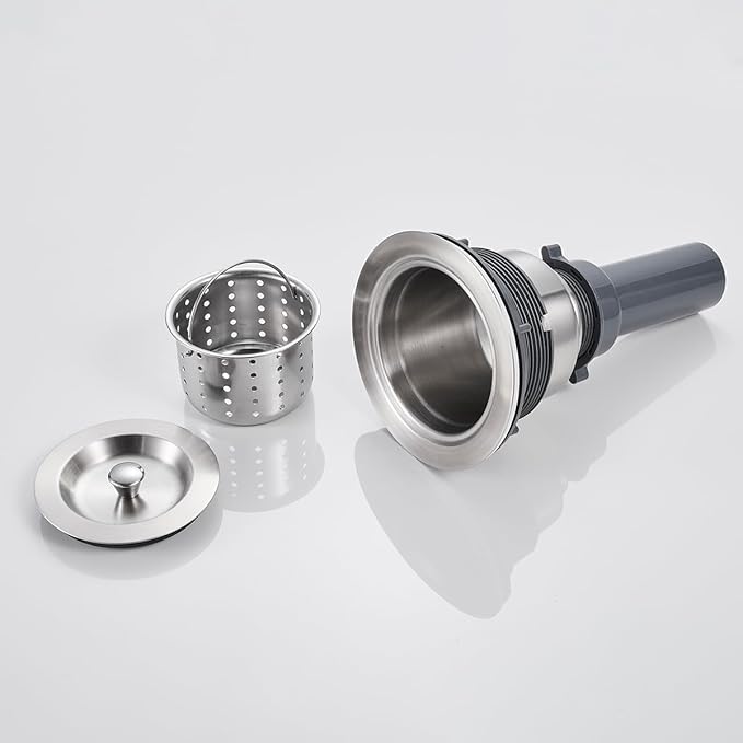 POPFLY 3-1/2 Inch Sink Drain Assembly Brushed 304 Stainless Steel Removable Deep Strainer Basket, Rust-Proof & Easy Install with Sealing Lid&Tailpiece, for Home/Bathroom/Commercial Sinks
