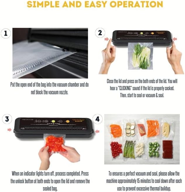 MEGAWISE Model B 2025 Vacuum Sealer | Powerful & Compact | One-Touch Automatic Food Sealer for Cold, Wet, Moist, and Dry Foods | Compatible with Thick, Medium, and Thin Bags | OMNI MACHINE (Black)