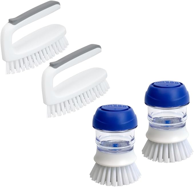 CELOX 2 Pack Dish Brush with Soap Dispenser & 2 Pack Scrub Brush for Kitchen Cleaning