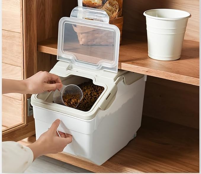 AnRui Airtight Rice Storage Container 30LBS, Large Flour Storage Containers BPA Free Kitchen Pantry Food Storage Bin Sugar Snack Cereal Grain Organizer Box with Wheel, Scoop, 4Pack, Grey