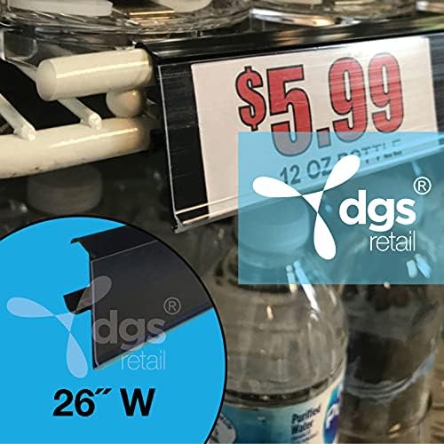 Shelf Label Holder, 25 Pack Shelf Strip Price Tag Holder for 7/8”H Double Wire Shelving Refrigerated Case Cooler Shelf, PVC Plastic Clear Cover, Black Back 26”L and 1.25”H