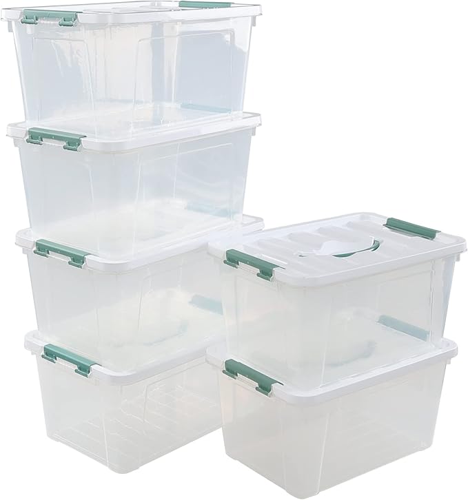 6-pack 14 Quarts Latching Storage Boxes, Clear Plastic Bins with Lids and Handles