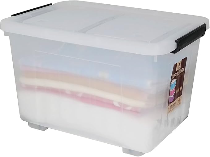 4 Packs 30 Liter Clear Large Storage Boxes Container with Lids and Wheels