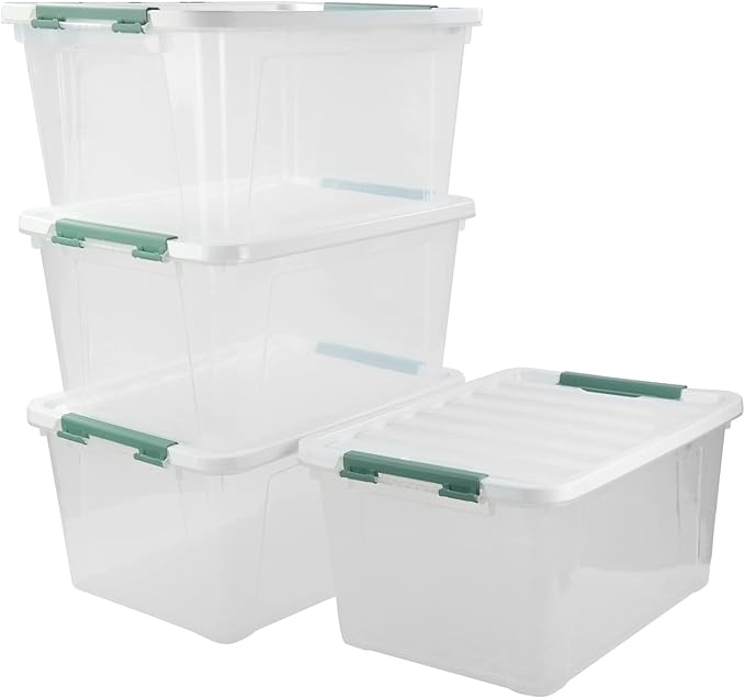 36 Quart Large Storage Box, Clear Plastic Latch Box, 4-Pack
