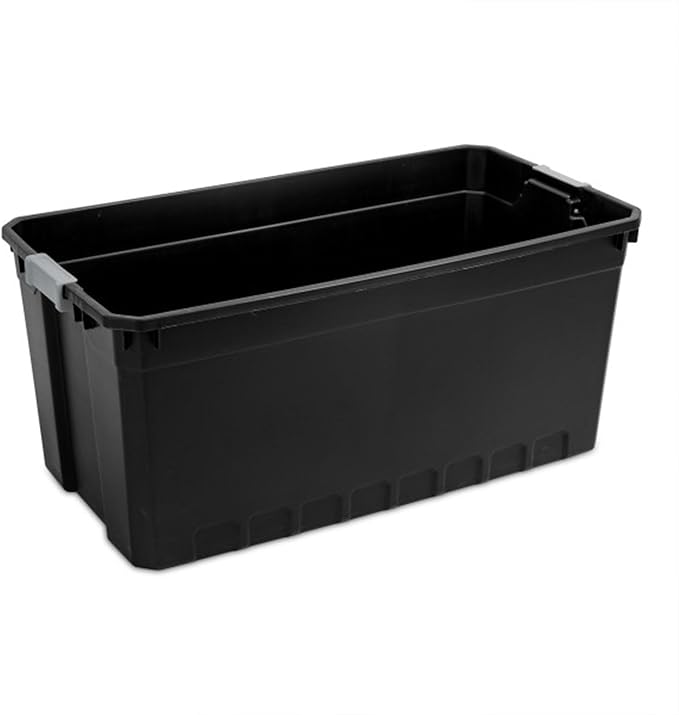 Sterilite 6-Pack Plastic Storage Bins with Lids, Stackable Containers, 50 Gallon, Black