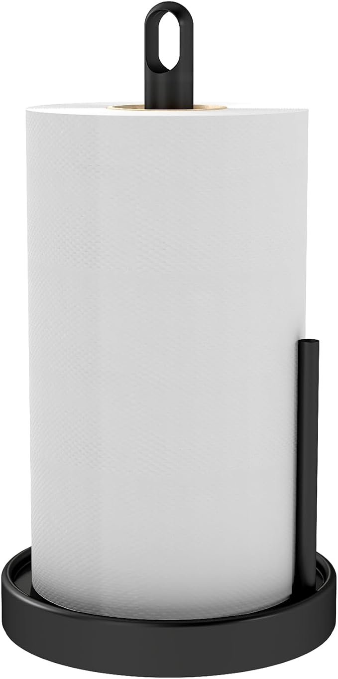 Paper Towel Holder Countertop, Black Paper Towel Stand with Portable Design and Weighted Base, Stainless Steel Heavry Duty Paper Towel Roll Holder for Kitchen Bathroom