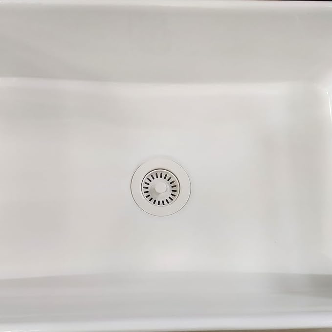 3-1/2 Inch Polymer White Sink Drain Assembly with Basket Strainer and Stopper for Quartz, Granite or Fireclay Kitchen Sinks, with 2 Removable Basket Strainers