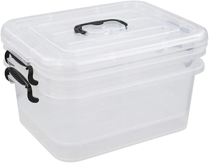 8 L Plastic Storage Boxes, Clear Storage Bin with Black Handle, 2-Pack
