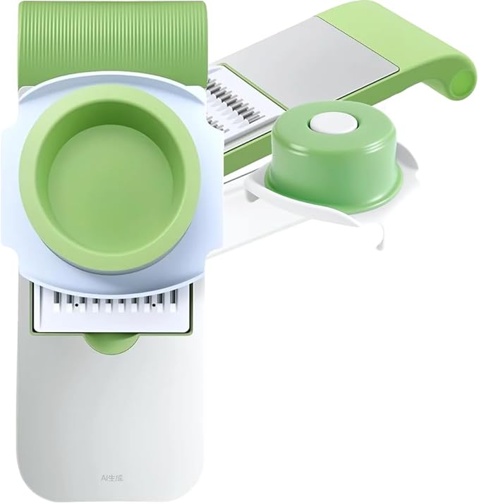 5 In 1 Food Chopper, 2026 New Rotary Cheese Grater - 3 Interchangeable Blades Manual Speed Round Food Slicer, Nut Grinder with Strong Suction Base (Green)