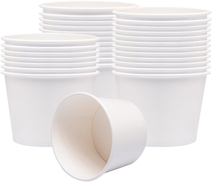 Belinlen Paper Ice Cream Cups with Paper Lids, Paper Hot/Cold Soup Cups with Lids (White) (40, 8 oz)