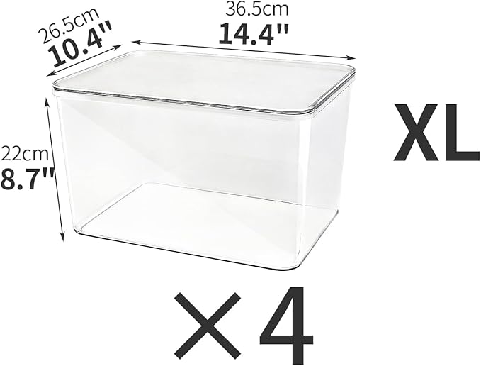 Sgoostood 4-Piece Set,Plastic Storage Bin with Lid,Large Storage Containers,Stackable Lidded Storage Boxes for Cabinets, Clothes, Toys, Books (clear 4XL)