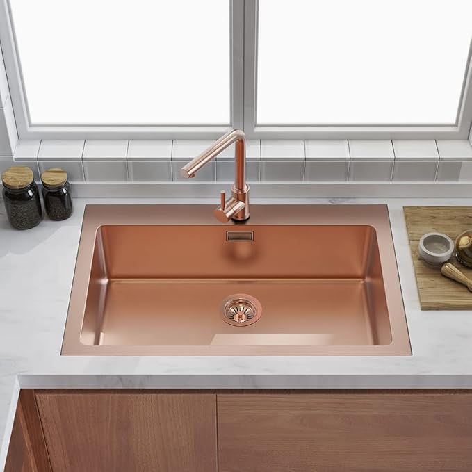 BOTEMY B9173 Kitchen Sink Drain Assembly 3-1/2 inch with Removable Sink Strainer Basket/Stopper 304 Stainless Steel (Antique Copper)