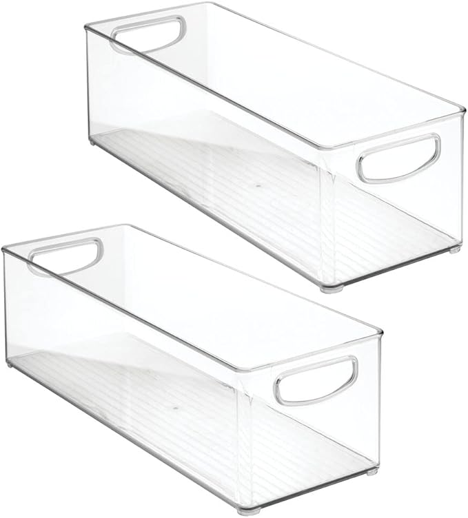 mDesign Plastic Stackable Kitchen Organizer - Storage Bin with Handles for Refrigerator, Freezer, Cabinet, and Pantry Shelves Organization - Food Container - 2 Pack - Clear
