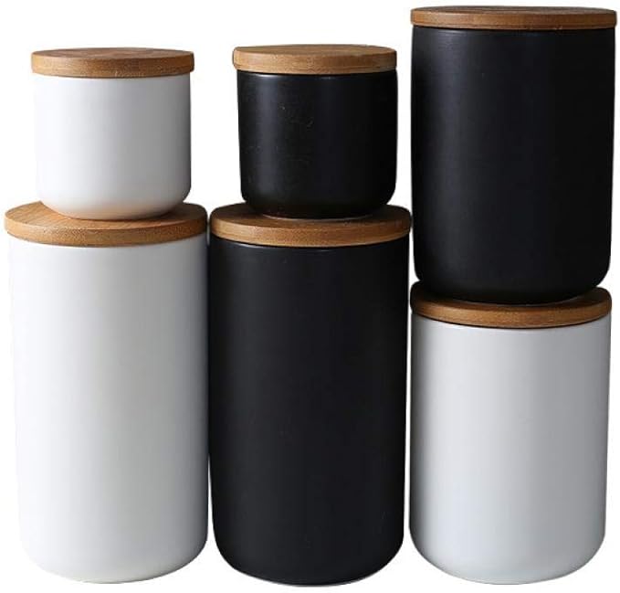 MilkyWay Food Storage Jar Strong Ceramic Storage Canisters with Airtight Seal Bamboo Lid Modern Design Seal Damp-Proof Kitchen Jar for Coffee, Tea, Spice and More (Black(M: 27oz/800ml))