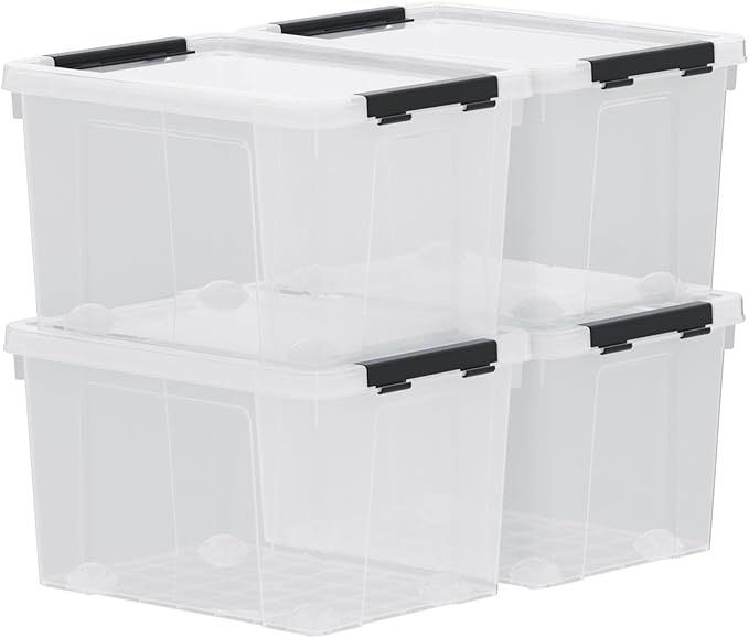 50 Qt. Plastic Storage Bins with Lids, Large Stackable Storage Containers for Organizing Clear Durable Storage Box, 4 Packs