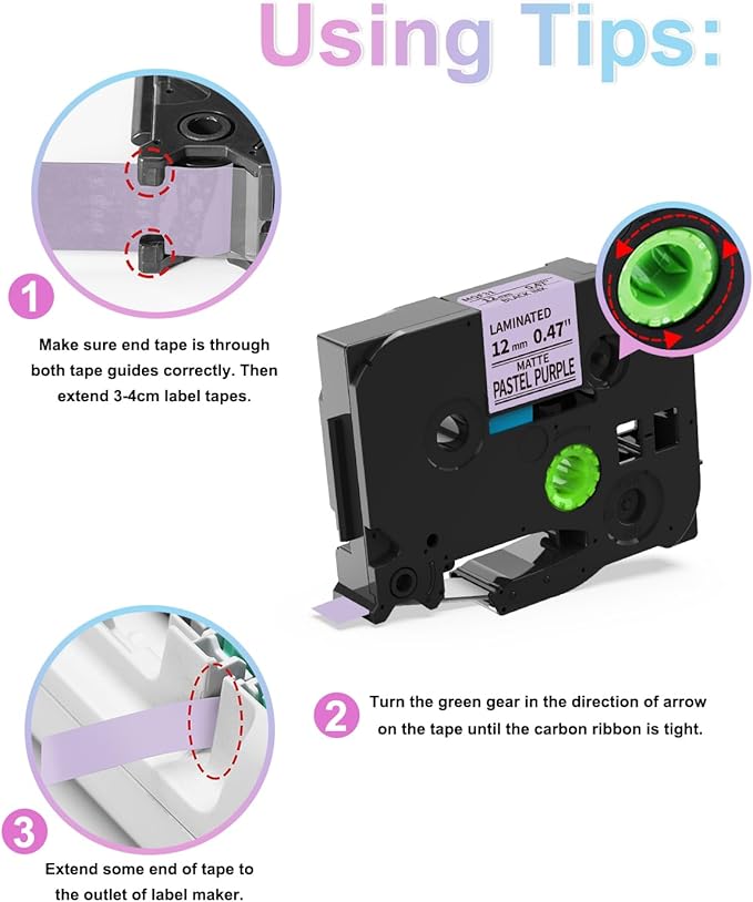 Labelife 6-Pack Compatible Brother P Touch Label Maker Tape, TZe TZ Tape 12mm 0.47 Laminated Color Label Tape for Brother PT-D210 PT-D220 PT-H110 PT-D610BT PT-D400, Pink/Blue/Purple/White/Yellow/Green