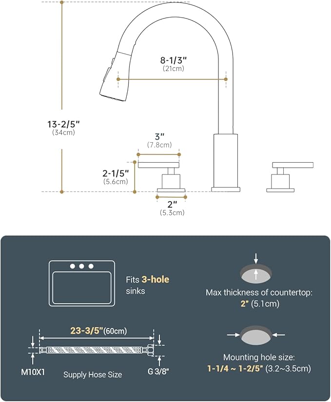 APPASO 2 Handle Kitchen Faucet, Brushed Nickel 3 Hole Kitchen Sink Faucet,Modern High Arc 3 Modes Stainless Steel Faucet for Kitchen Sink