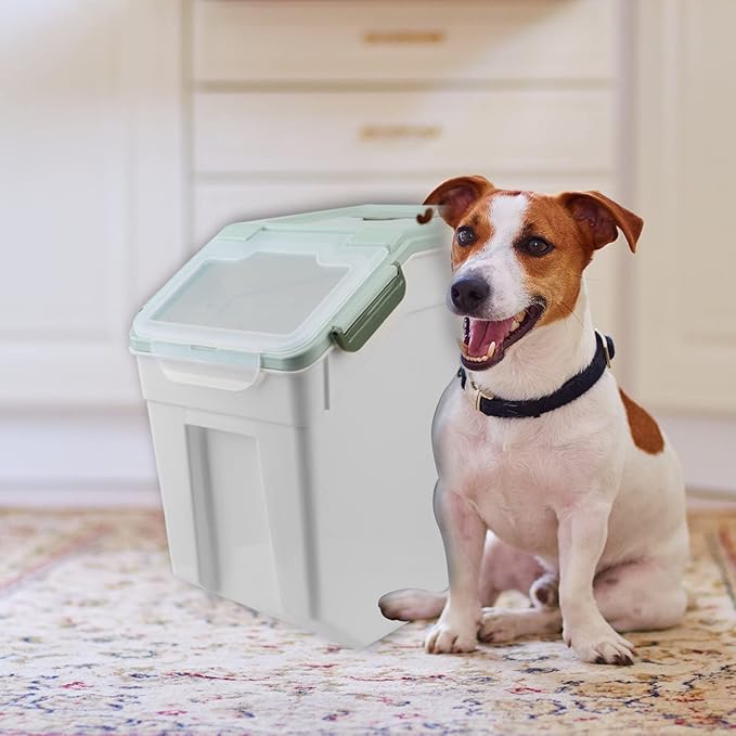 AnRui Dog Food Storage Container with Scoop, Large Airtight Plastic Pet Dog Cat Dry Food Bin, Cereal Grain Organizer Box for Rice, Flour, Snack, Baking Supplies, Kitchen Pantry, 20lb, Green