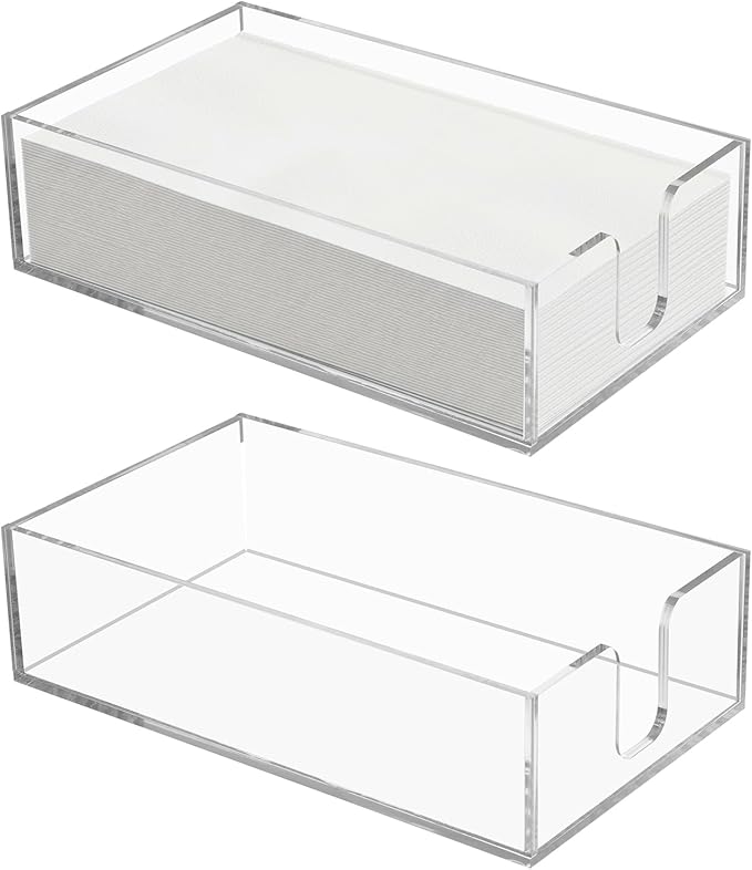 2pcs Clear Napkin Holder Flat Napkin Holder for Table Acrylic Guest Towel Holders Clear Bathroom Paper Hand Towels Storage Tray Napkins Tray Hand Towel Organizer for Kitchen Dining Hotel Wedding Party