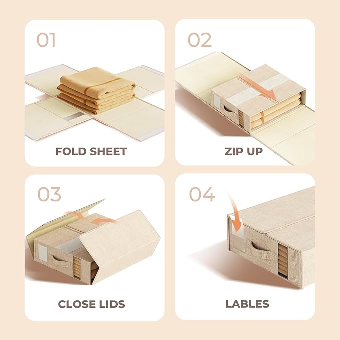 6Pack Sheet Organizers and Storage - King/Queen Size Sheet Storage Organizer with Window, Foldable & Dustproof Sheet Organizer for Linen Closet for Summer Blankets & Sheet Sets,Beige