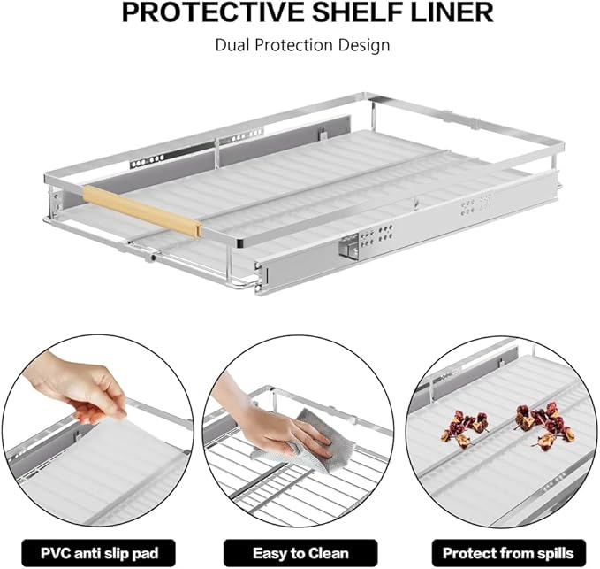 MIYUPTC Pull Out Cabinet Shelf, Slide Out Cabinet Organizer Heavy Duty Under Sink, Anti Rust Kitchen Organizer Basket, Smooth Roll Expandable Sliding Drawer, 2 Pack Chrome 15.9''-26.2''