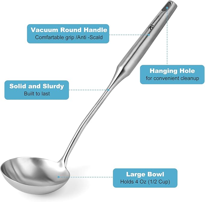 Stainless Steel Soup Ladle and Spaghetti Spoon Set - Large Ladle Spoon, Pasta Strainer, Durable Kitchen Cooking Utensils for Stirring, Serving Pasta, Soup & Sauce,Christmas Gifts