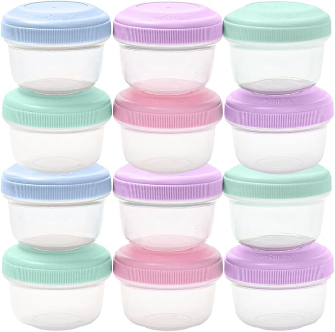 WeeSprout Leakproof Baby Food Storage - 12 Set, Small Plastic Containers with Lids, Lock in Freshness, Nutrients & Flavor, Freezer & Dishwasher Friendly, 4oz Snack Containers (Variety Pastel)