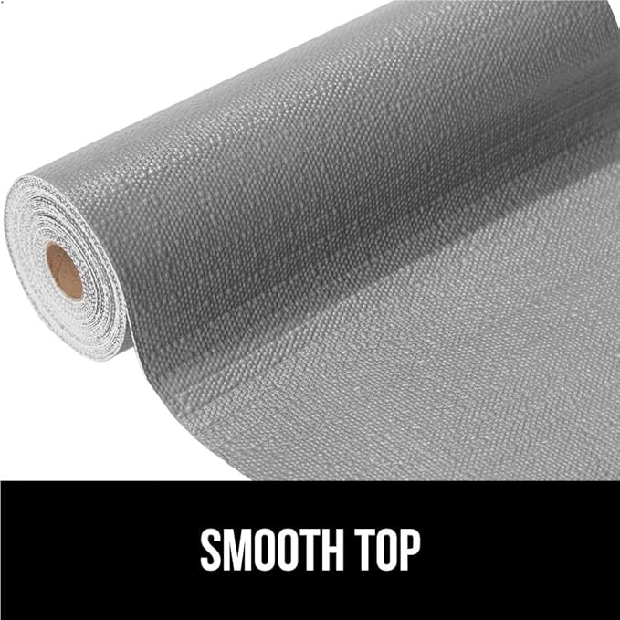 GORILLA GRIP DripGuard Shelf Liner, Non Adhesive Drawer and Kitchen Cabinet Protector, Slip Resistant BPA Free Smooth Surface Plastic Liners for Cabinets, Bathrooms, Closets, 12x120 Inch, Gray