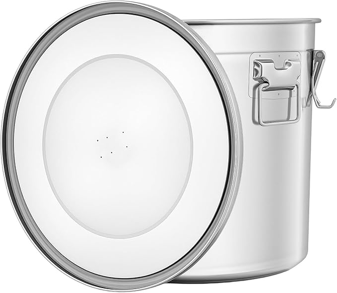 Stainless Steel Airtight Canister for Kitchen, 48L/12.68Gal Metal Food Storage Container Flour Bucket with Lid & Clamps, Bean Rice Canister Holder for Kitchen Restaurant, D15.8*H15.8in