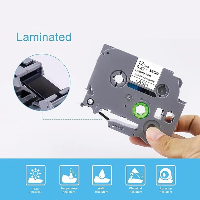 3-Pack Tz Tape 12mm 0.47 Laminated White Replace for Brother TZ 0.13-0.47 3.5-12mm Label Maker Refills TZe-231 TZe 231, for P Touch PT-H100 PT-D210 PT1750 PT-1090, PT-D400, Black on White
