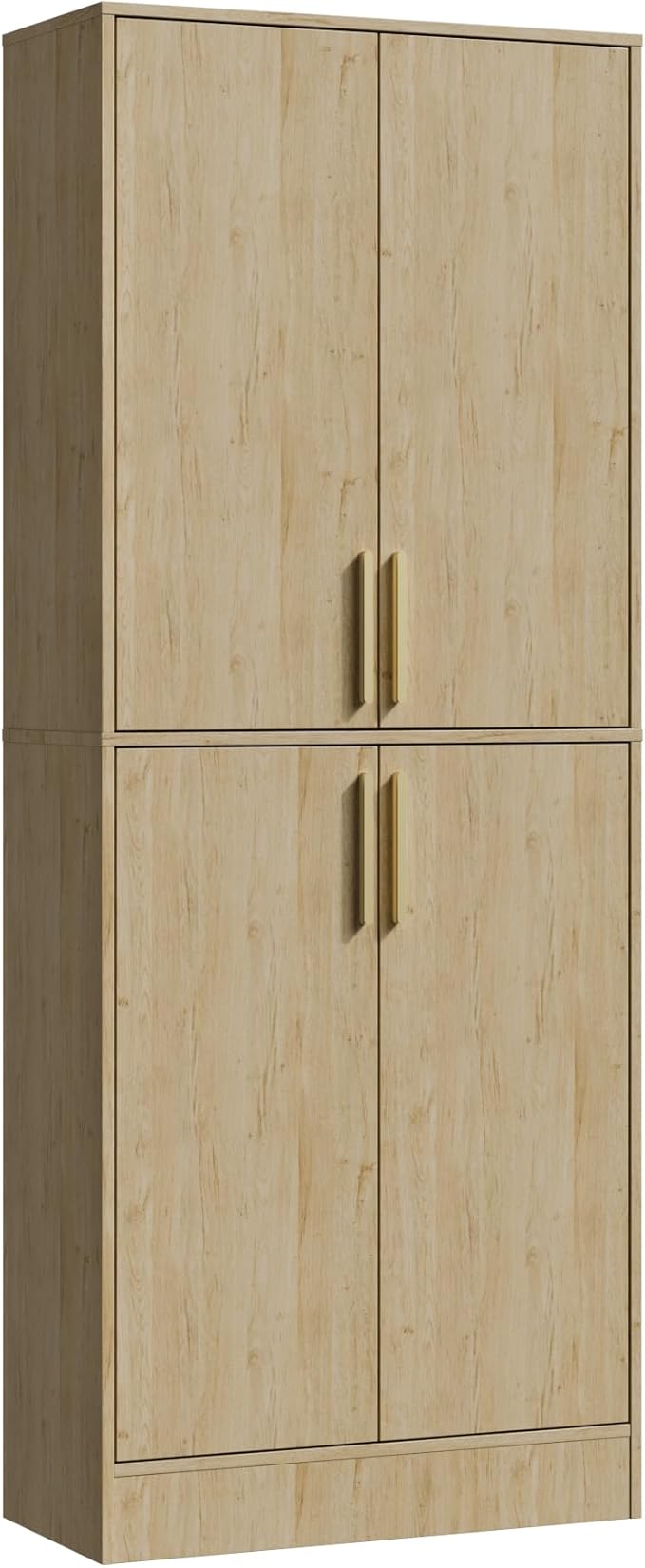 Housoul 71" Tall Pantry Cabinet with 4 Doors, Kitchen Pantry Storage Cabinet, Freestanding Larder Cupboard, Utility Kitchen Hutch with Gold Handles for Dining Room, Bathroom, Natural