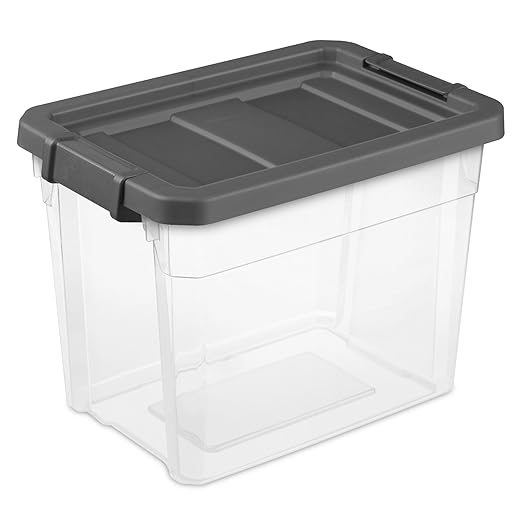 Sterilite 6-Pack Modular Stacker Box, Durable Clear Plastic Storage Bins with Latching Lids, 30 Quart - Stackable Organizing Container Boxes for Closet, Bathroom, and Office