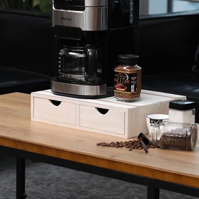 DDYURI Kitchen Storage Organizer with 2 Drawers for Coffee Brew K Cup/Coffee Pod Holder - Office Organization Drawer for Desk, Multi-Purpose Mini Wood Cabinet Countertop Stand Shelf CF1D2C White