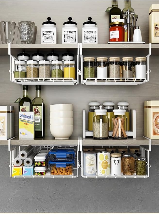 Couwilson Under Shelf Basket Storage 2Pack - 12.6in Metal Under Cabinet Shelf, Hanging Wire Basket Shelves, Undershelf Storage Basket for Kitchen Pantry Bookshelf