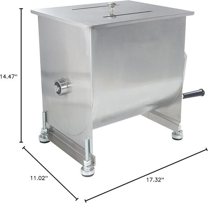 CMI Commercial Stainless Steel Manual Meat Mixers with lid,35Lb/20L Tank,(Mixing Maximum 35-Pound for Meat),Sausage Mixer Machine Meat Processing Equipment