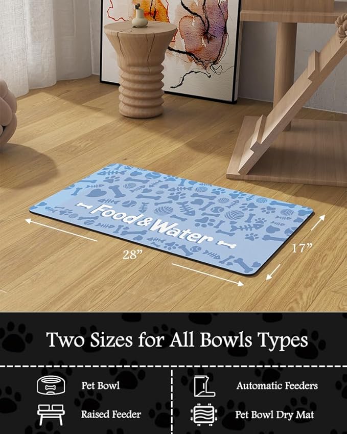 Pet Feeding Mat-Absorbent Dog Mat for Food and Water Bowl-No Stains Quick Dry Water Dispenser Mat-Dog Accessories Pet Supplies-Bowl for Messy Drinkers(Bone,17"x28"