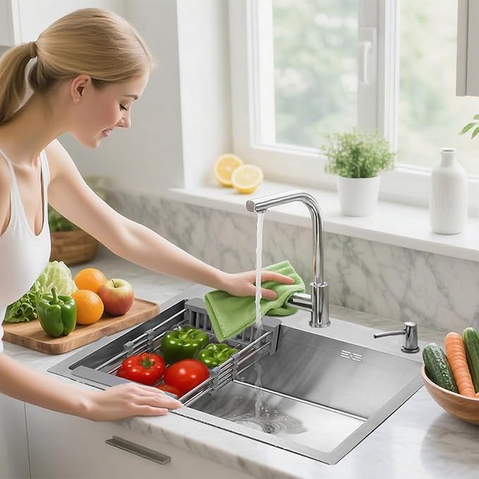 30 Inch Kitchen Sink Drop in Stainless Steel Top Mount Sink with Brushed Finish, Single Bowl Workstation Sink with Basket Strainer and Kitchen Sink Organizer,29.5"D x 17.7"W x 8.3"H