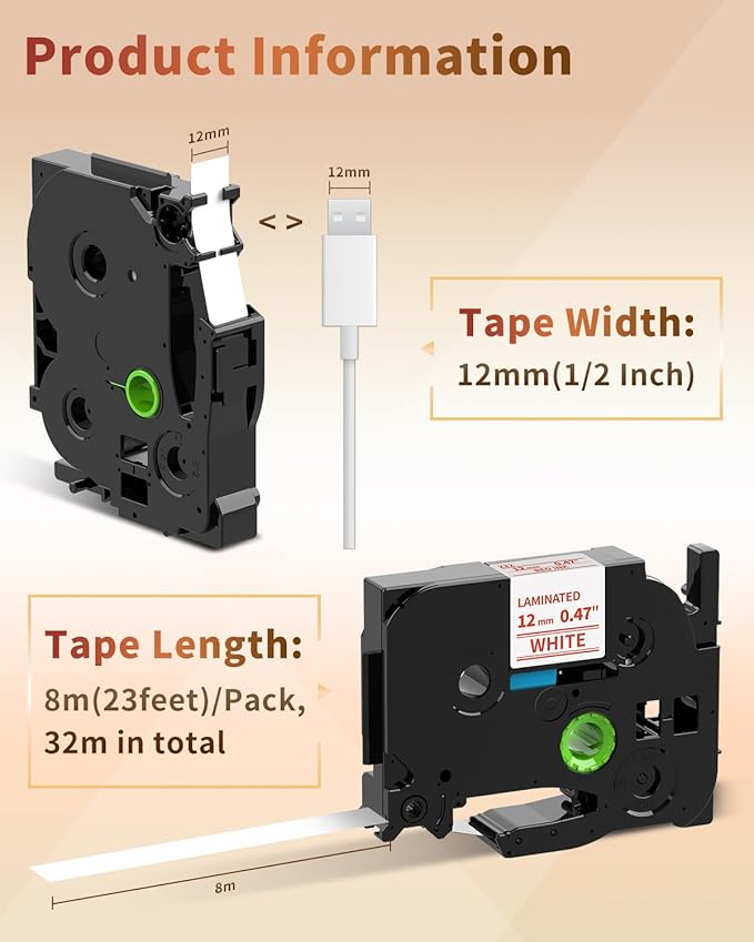 Oozmas Compatible Label Tape Replacement for TZe-232 Red on White P-Touch Label Tape TZe232 12mm 0.47 Inch x 26.2 Feet TZ Laminated Replace for Brother Label Maker PT D210 H110 D600 1230PC, 4 Pack