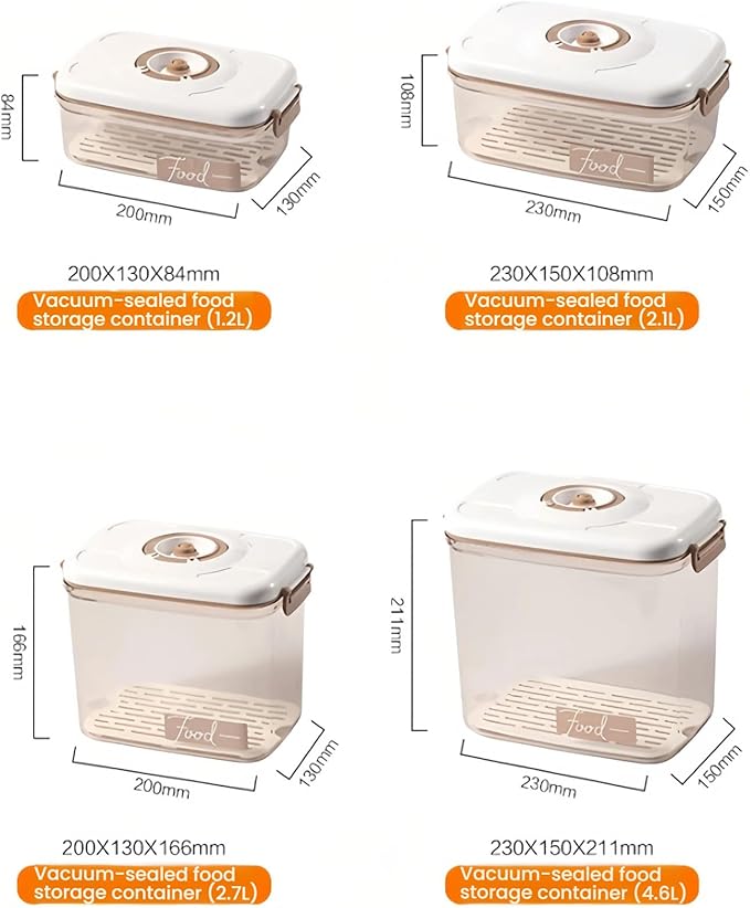 Vacuum Container,Vacuum Seal Containers,4pcs Airtight Food Storage Containers with Lids,4pcs Food Vacuum Bags/ 1pc Automatic Pump, Marinade and Keep Food Fresh with Time Dial, BPA Free(Square)