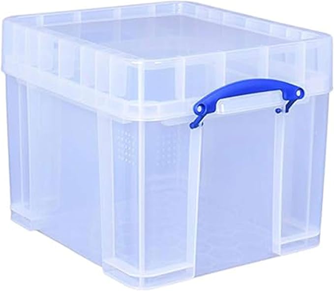 Really Useful Box 35 Liters Transparent Storage Container with Snap Lid and Clip Lock Handle for Lidded Home and Item Storage Bin, 6 Pack
