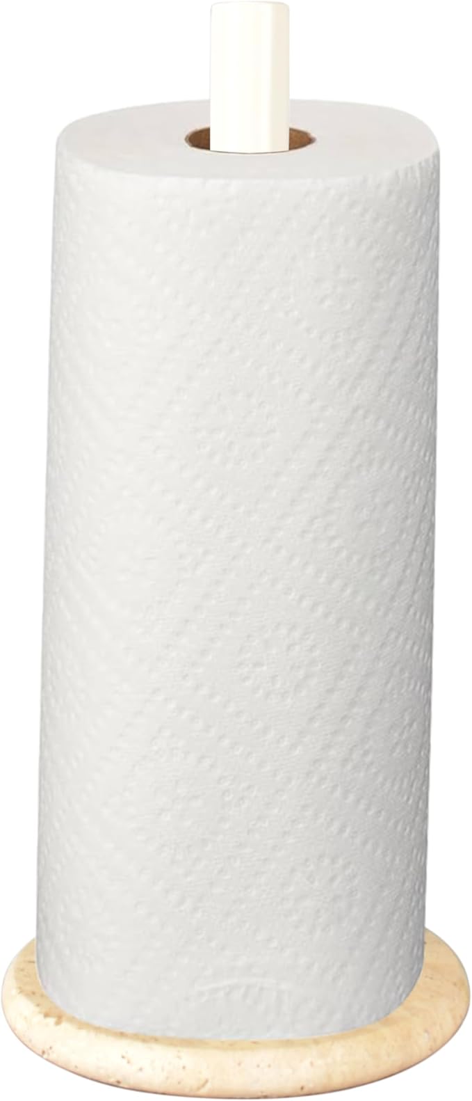 happimess PRH2000C Avery Modern Classic Metal with Non Slip Weighted Marble Base Paper Towel Holder, for Bathroom Kitchen Countertop, Standard or Jumbo-Sized Roll Paper, Beige/White